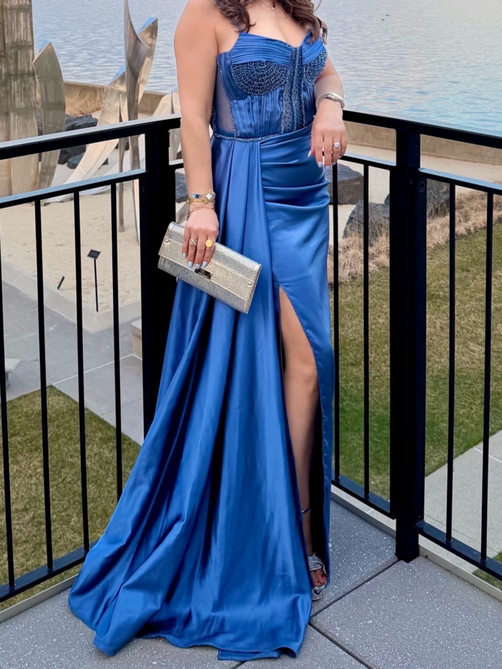 Elegant Royal Blue Strapless Prom Gown with Beaded Bodice